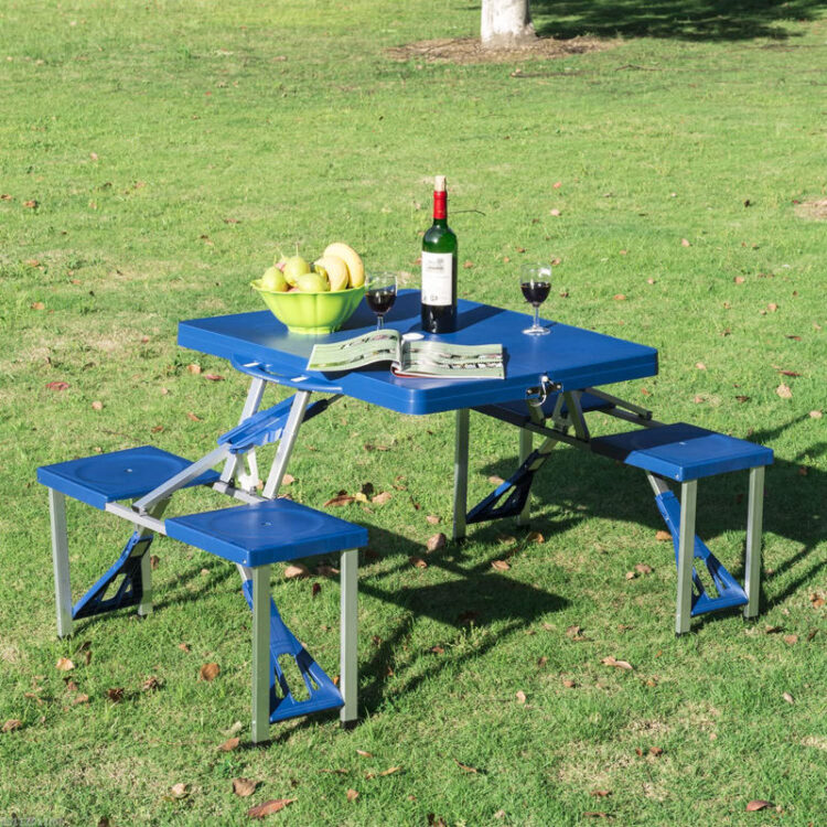 Portable picnic table folded for storage