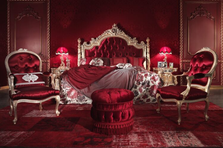 red interior classic bedroom
