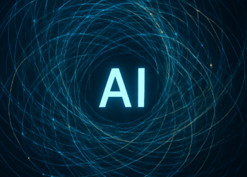 Abstract digital artwork symbolizing artificial intelligence with swirling blue and purple lines