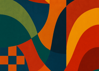 Abstract geometric artwork with bold colors representing maximalism and retro revival trends