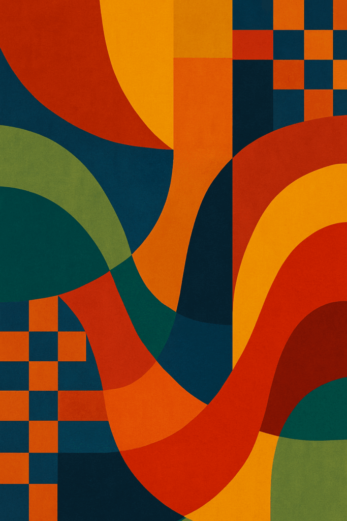 Abstract geometric artwork with bold colors representing maximalism and retro revival trends