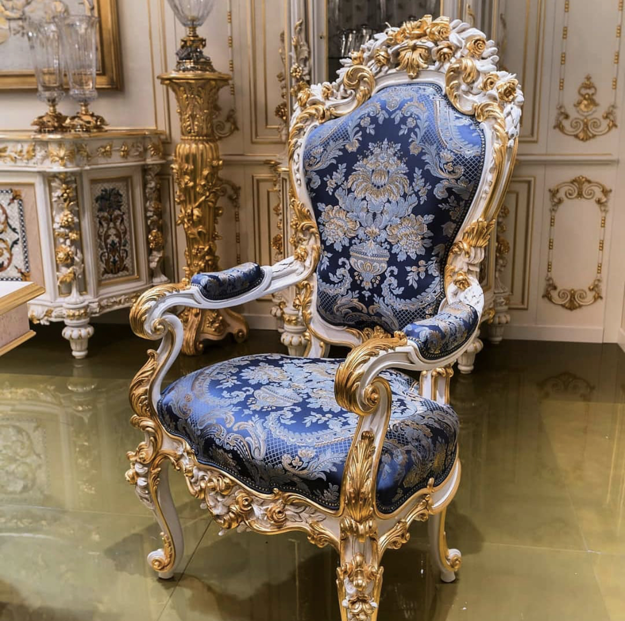 Velvet royal dining chairs by Bazzi Interiors