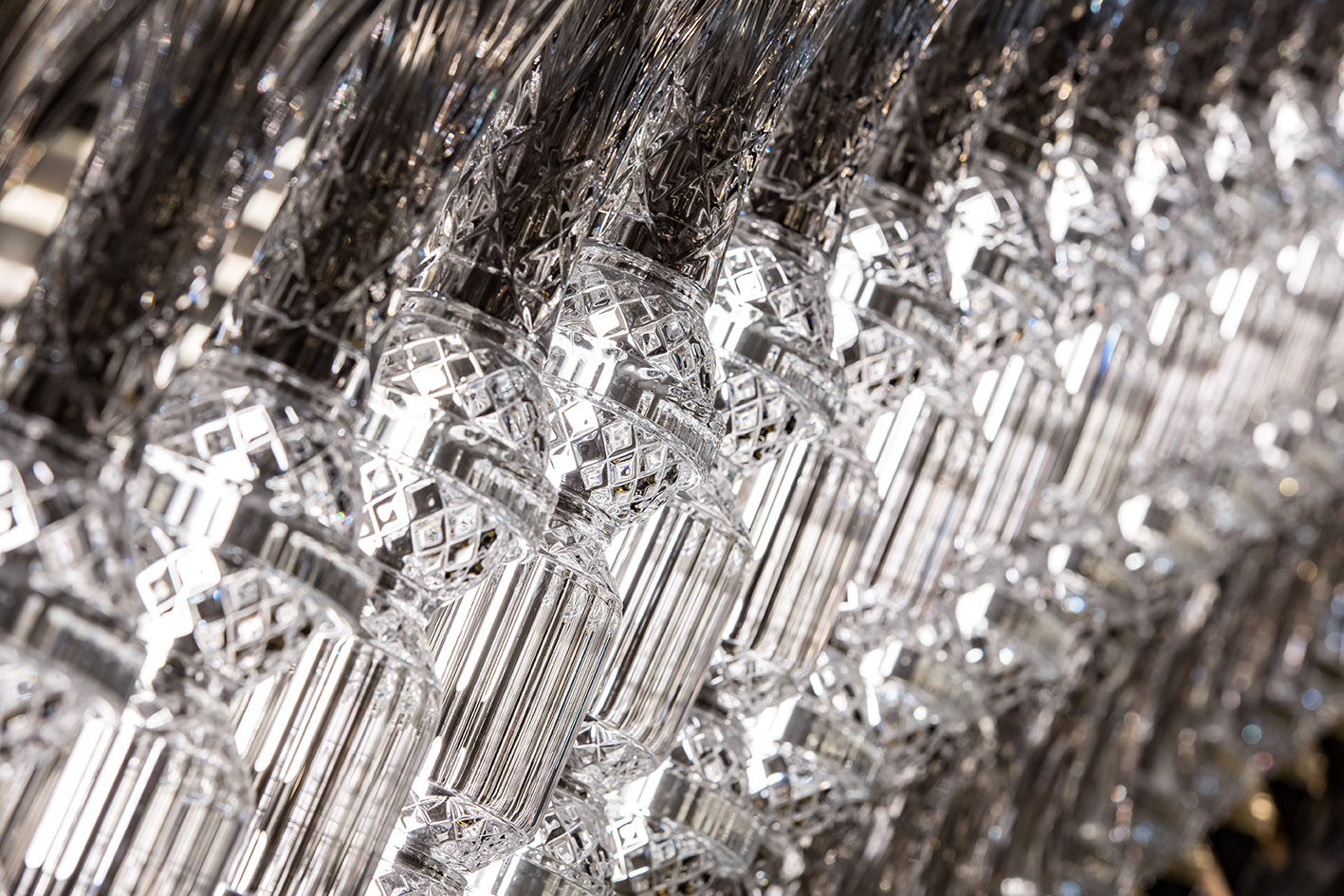 Closeup crystal balustrade luxury staircase