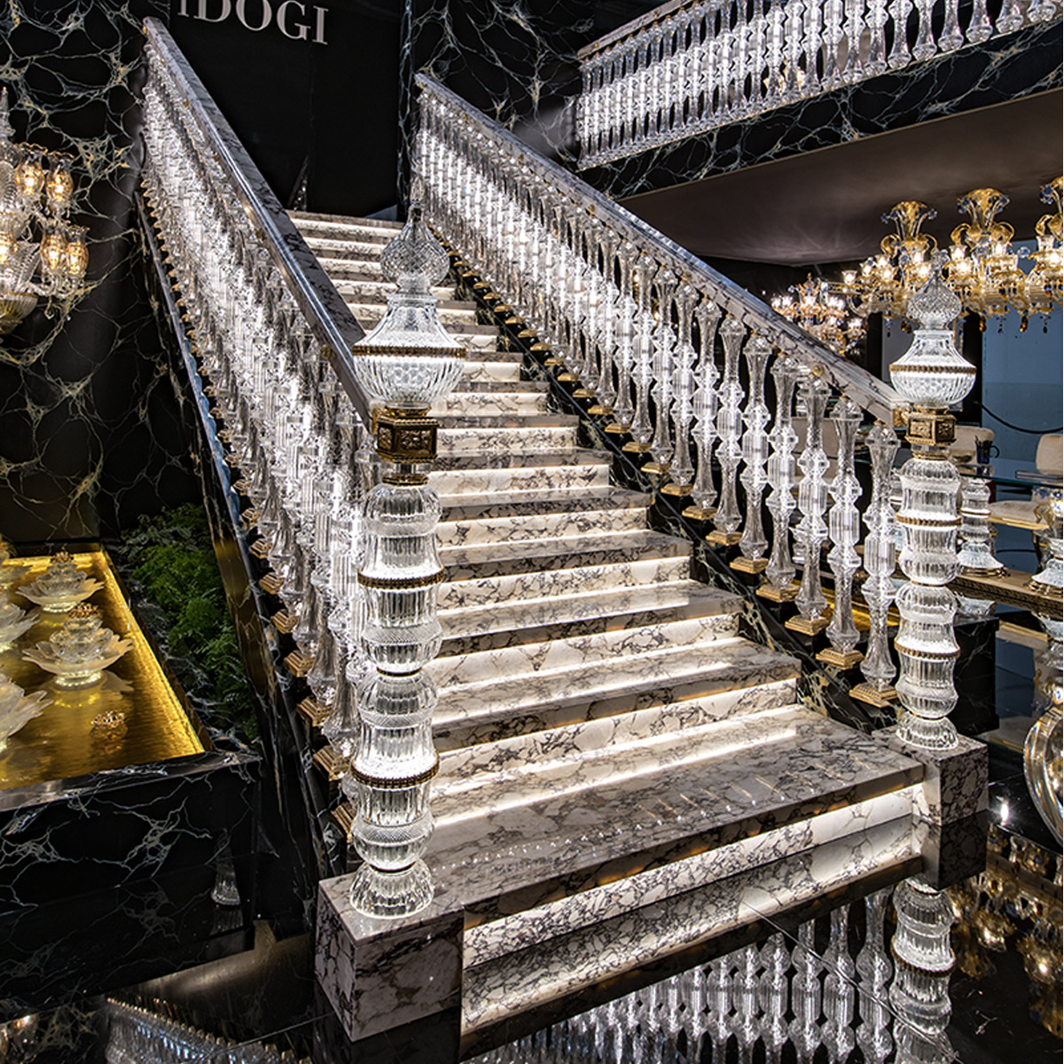 Crystal banister marble stairs